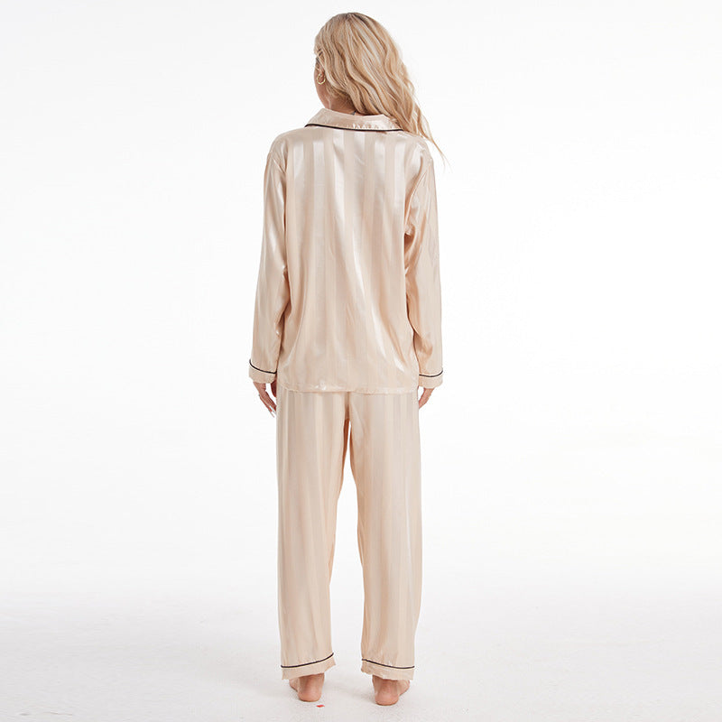 Artificial Silk Bold Stripes Long-sleeved Home Wear European And American Style Pajamas Plus Size