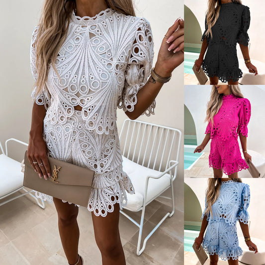 Fashion Lace Suit Casual Loose Cutout
