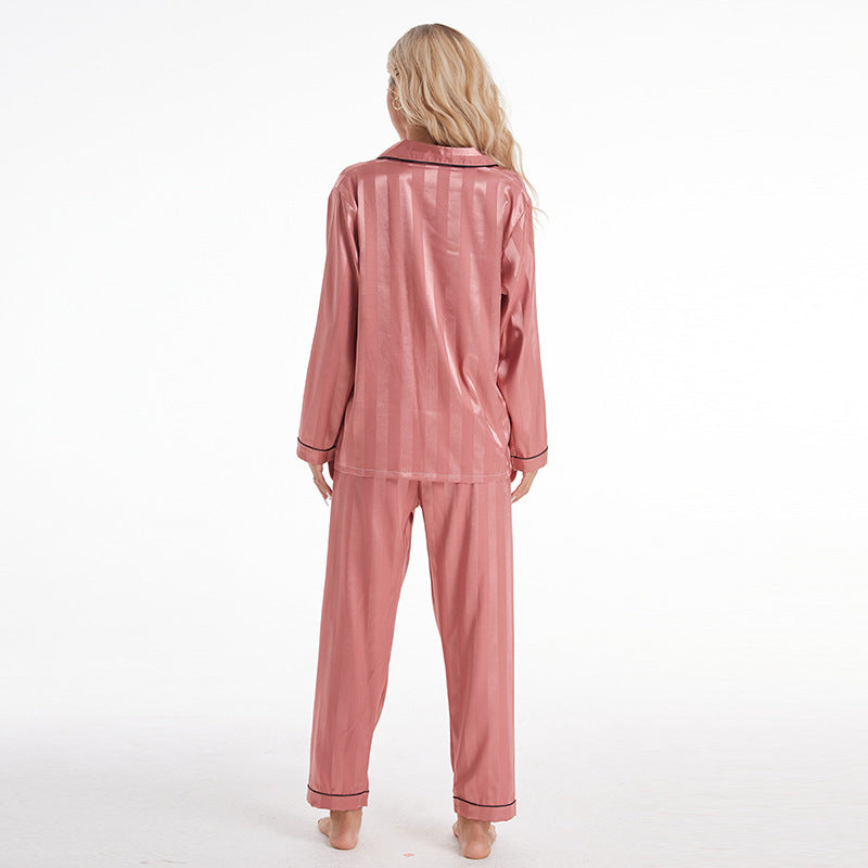 Artificial Silk Bold Stripes Long-sleeved Home Wear European And American Style Pajamas Plus Size
