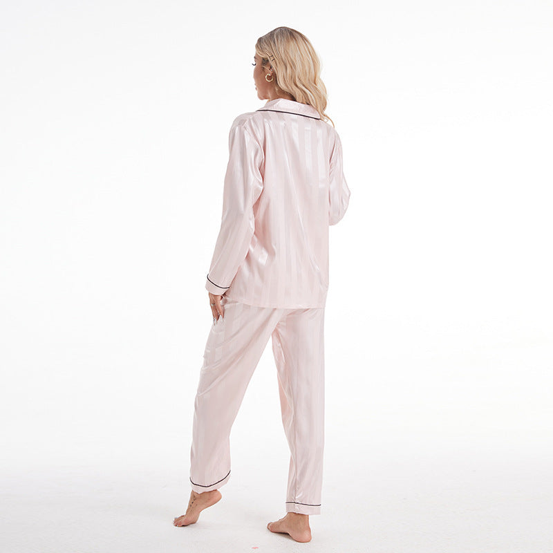 Artificial Silk Bold Stripes Long-sleeved Home Wear European And American Style Pajamas Plus Size